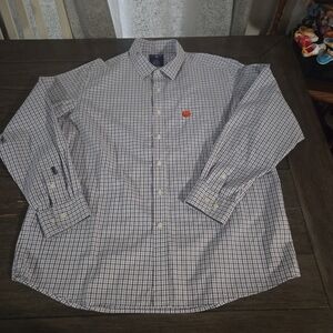 Antigua Men's Purple and White Plaid Shirt Clemson Tiger